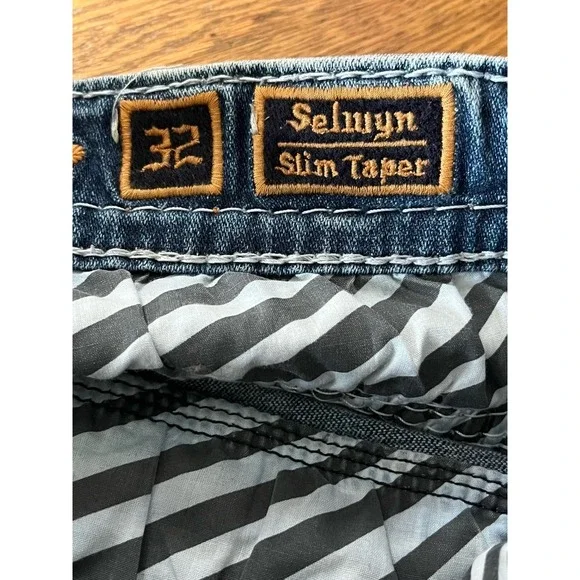 Rock Revival Jeans Men's 32x30 Selwyn Leather Insert Star Slim Taper Distressed - Picture 10 of 16